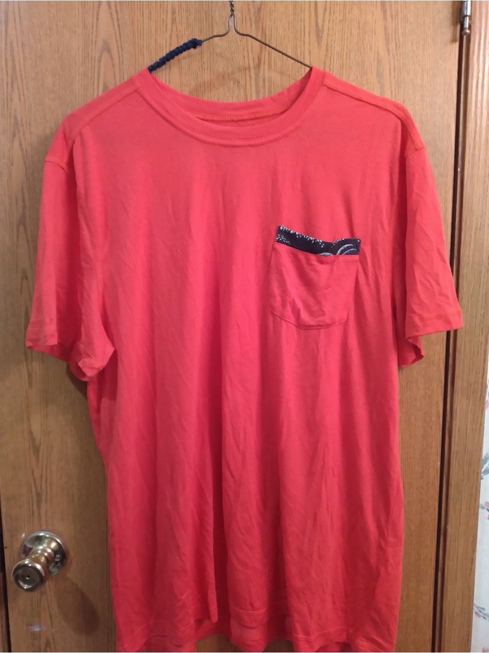Cuddl Duds Red Knit Polyester Rayon Short Sleeve Pocket Men's T-Shirt Size M